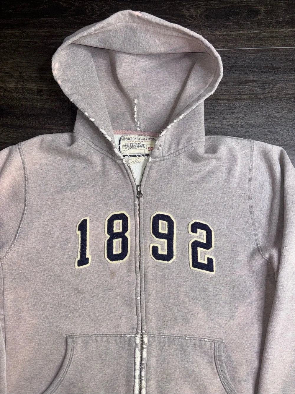 VTG Abercrombie & Fitch Hoodie Mens M Muscle 1892 Embroidered Full Zip Y2K Gray